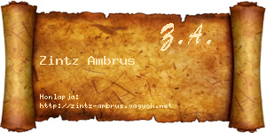 Zintz Ambrus névjegykártya